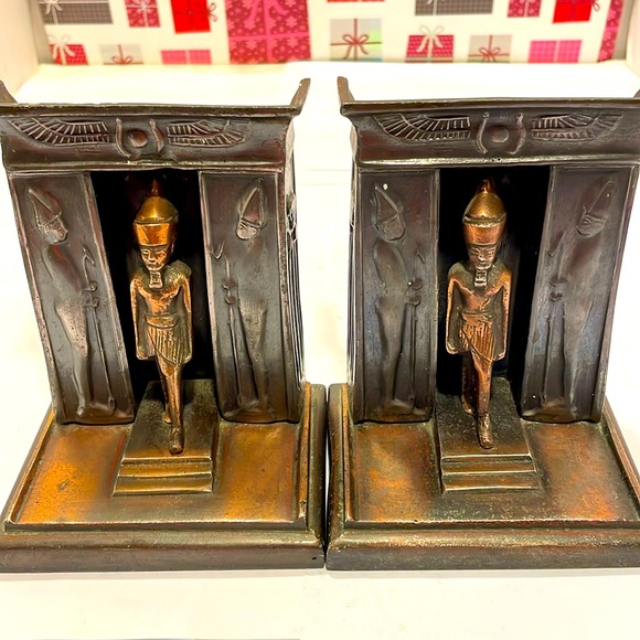 Vintage Heavy Metal Decorative Egyptian-Themed Bookends